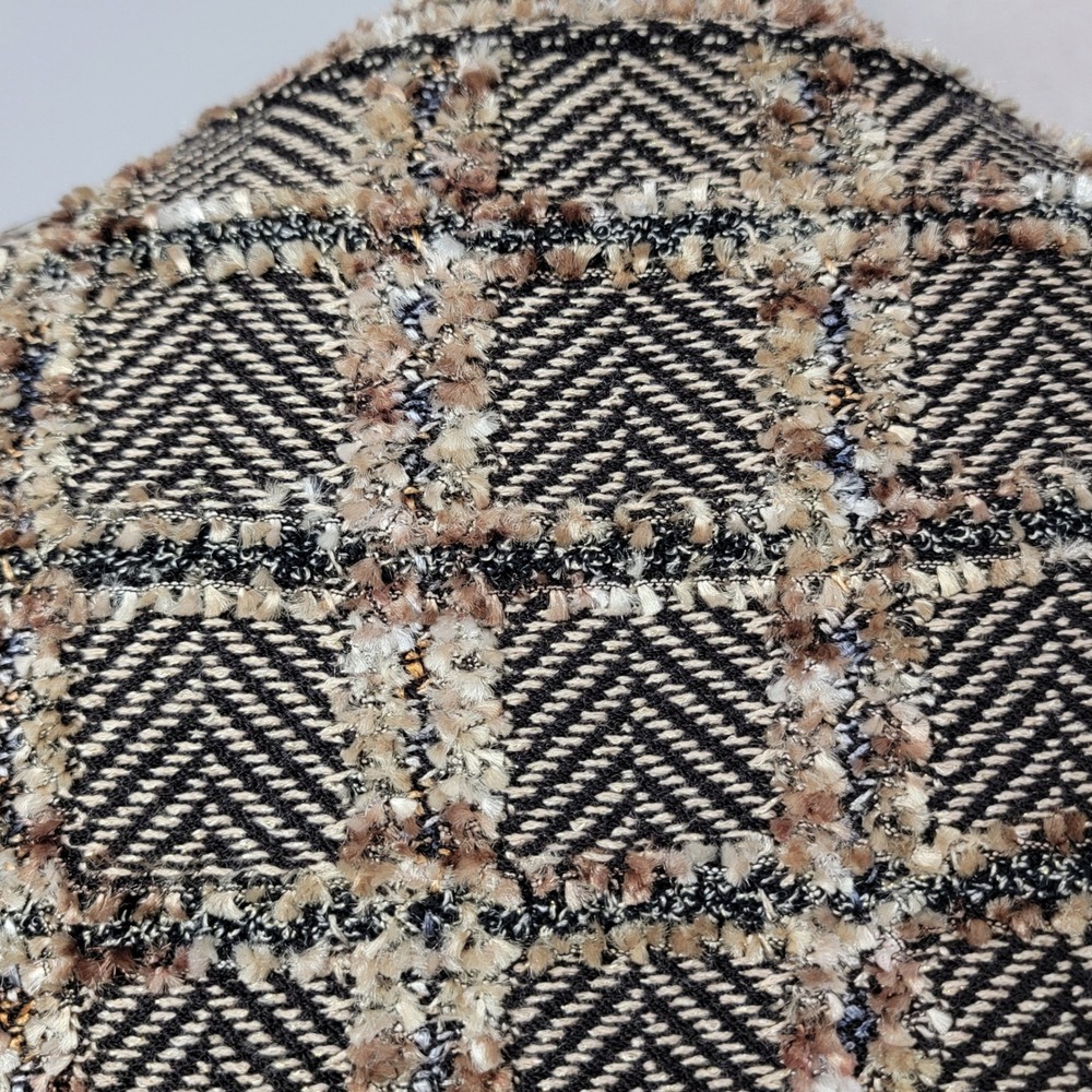 St. John Knit Jacket Women 6 Brown Chevron Plaid Metallic Zip Front Old Money - Picture 12 of 16